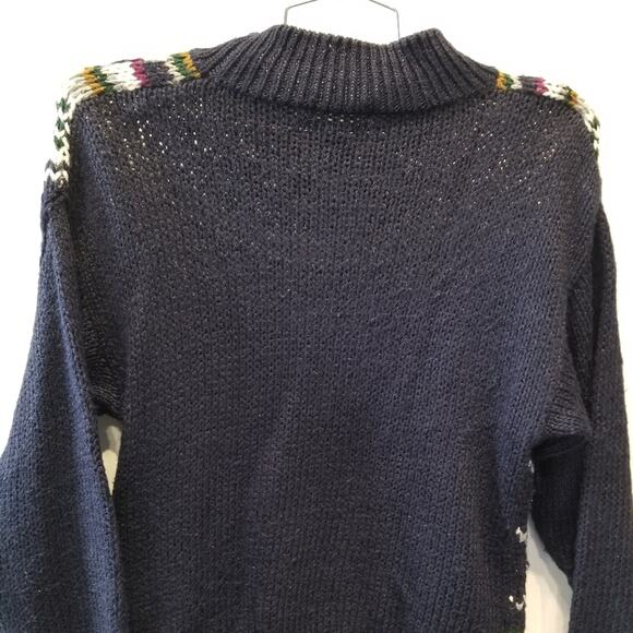 Vintage Currents Custom Knit Turtleneck Sweater Alpine Ski Resort Navy White L - Picture 10 of 11